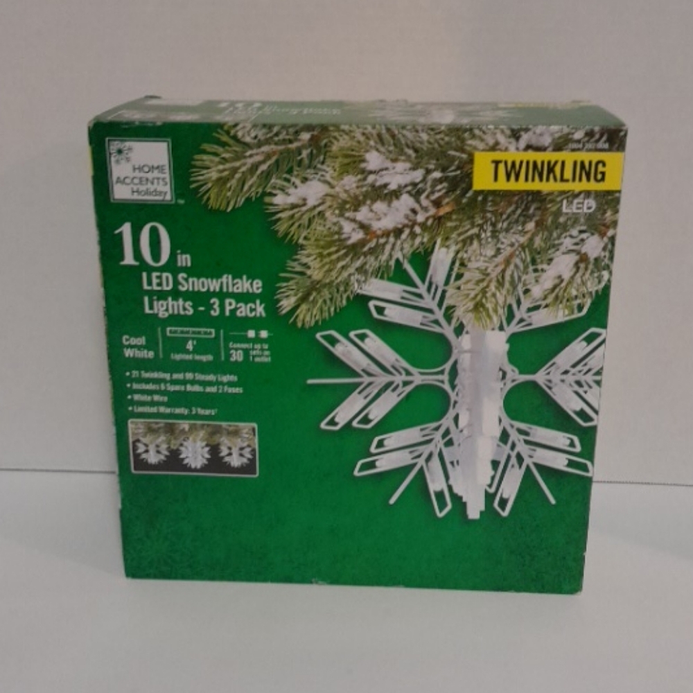 10 in LED Snowflake Light 3PK Twinkling Cool White Home Accents Holiday New